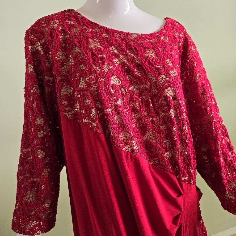 R&M Richards Red Lace & Jersey Evening Dress